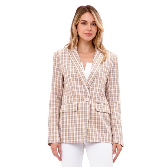 NWT FORE COLLECTION PREPPY PASTEL PLAID PADDED SHOULDER SPRING SUMMER BLAZER - Picture 8 of 13